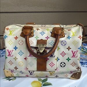 Louis Vuitton Multicolor Satchel with Brown Leather Trim